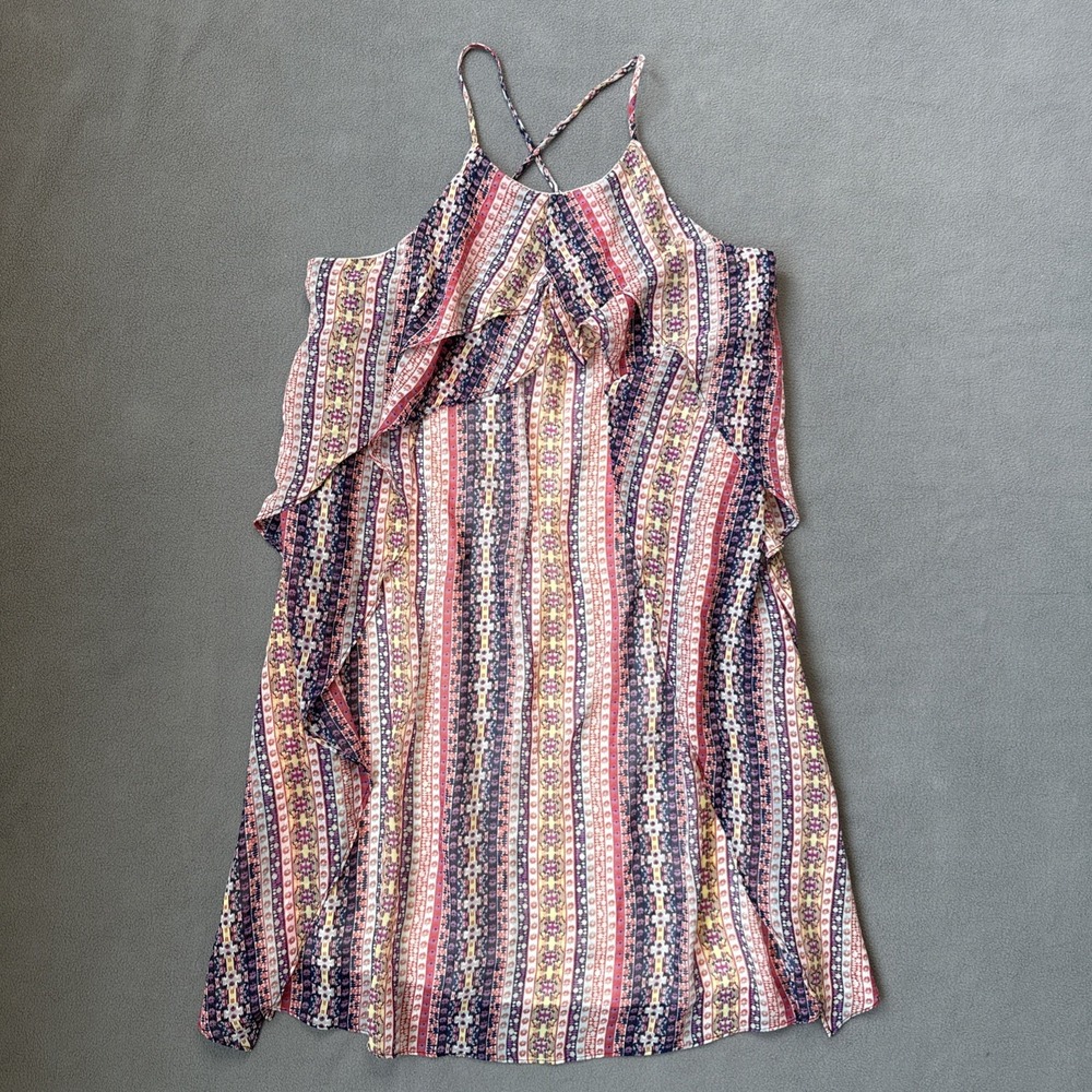BCBG MAXAZRIA Dress Womens XS Spaghetti Criss Cross Strap Cocktail Mini Boho Y2K
